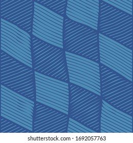 Seamless hand drawn vector pattern in color blue. Gift wrapping paper, interior, cloth, fabric or web design.