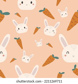 seamless hand drawn vector pattern with bunnys and carrots