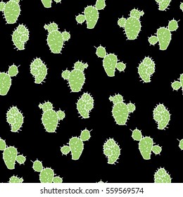 Seamless hand drawn vector pattern with cactus opuntia for textile, ceramics, fabric, print, cards, wrapping