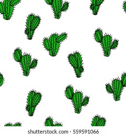 Seamless hand drawn vector pattern with cactus saguaro for textile, ceramics, fabric, print, cards, wrapping