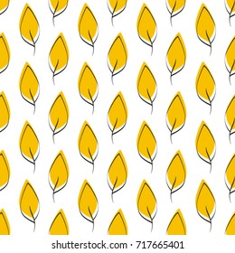 Seamless  hand drawn vector pattern made with yellow leaves