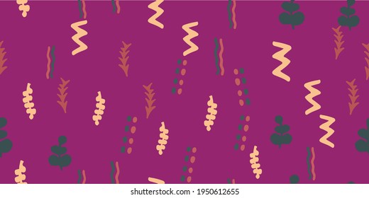 Nahtlose handgezeichnete Vektorgrafik. Endloser Hintergrund. Aquarelle unscharf Threadbare Textilien. Boho Stil. Tolle Aquarellfarbe. Azurblume, Orangenblume und Orchideenblume. Grün.