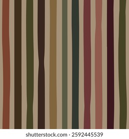 Seamless hand drawn vertical lines in earthy shades of red, pink, orange and green on a light beige backdrop