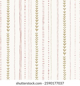 Seamless Hand Drawn Vintage Pattern Featuring Minimalist Stripes Stroke And Dotted Lines In Neutral Earthy Tones On A Light Background  
