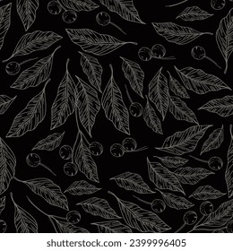 Seamless Hand Drawn Watercolor Leaves and Real Flowers Pattern Background
