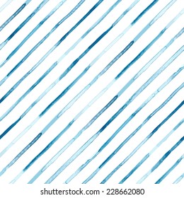 Seamless hand drawn watercolor pattern. Blue stripes. Vector illustration