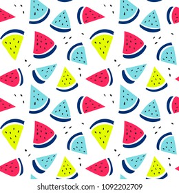 Seamless hand drawn watermelons pattern. Vector illustration