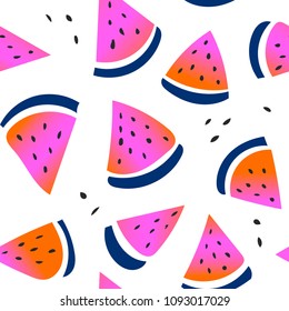 Seamless hand drawn watermelons pattern. Vector illustration