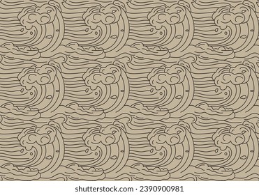 Seamless hand drawn wave line art.