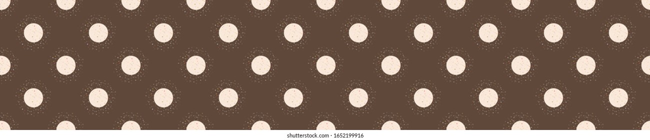 Seamless hand drawn whimsical spotty dots border pattern. Vector wonky appaloosa spotted circle banner background. Playful irregular hand drawn washi masking tape band. Minimal vintage fashion edging
