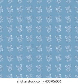 Seamless hand drawn white leaves pattern on light blue background.