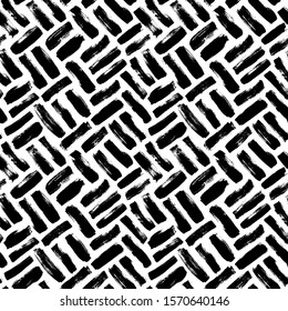 Seamless hand drawn woven pattern. Ink vector illustration. Herringbone textured seamless pattern. Geometric brush ornament. Hand drawn brush strokes background. Modern graphic braid or mosaic