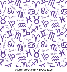 Seamless of hand drawn zodiac signs 