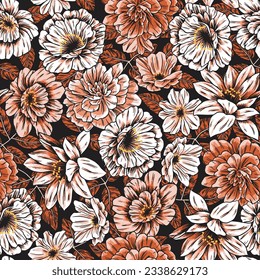 SEAMLESS HAND PAINTED BRUSH STROKE WATERCOLOR SKETCH FLOWER FLORAL TROPICAL MODERN CONTEMPORARY RED EARTH VIVID PRETTY FABRIC TEXTILE PATTERN SWATCH
