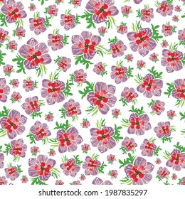 Seamless hand painted floral pattern background. Suitable for fabric, greeting card, invitation, packaging, fashion, gift wrap and fit for other design projects. 