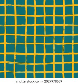 Nahtlose handgemalte Gittermuster. Abstrakter geometrischer Hintergrund mit Kreuzpinselstrichen. Grunge stylische Textur für Stoff, Tapete, Verpackung.