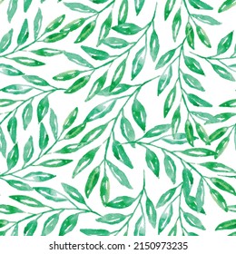 Seamless hand painted leaves pattern on a white background. Suitable for packaging, invitation card, greetings, wrapping paper, fashion and for other design projects. 