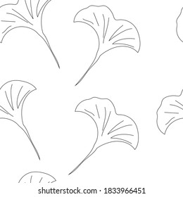 Seamless hand painted pattern in vector with ginko biloba leaves. Black and white design.