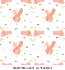 Seamless hand pattern, holding hands, fists,