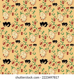 Seamless, Hand sketched vector vintage leaves, flowers, Wild and free. Perfect for textile printing, invitations, greeting cards, blogs, wrappers and posters.	