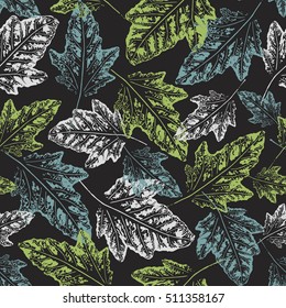 Seamless handcrafted pattern with autumn leaves. Vector grunge leaves print. Autumn leaves background. Vector seamless pattern. Infinity backdrop. Print fabric, Wrapping paper pattern