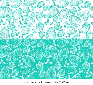 Seamless handcrafted pattern with leaves imprint. Vector grunge leaves print. leaves background. Vector seamless pattern. Print fabric, Wrapping paper pattern. Two choices of color combinations