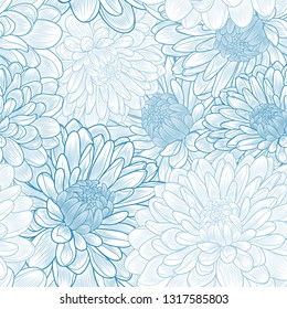 Seamless hand-drawing floral background with flowers chrysanthemums.