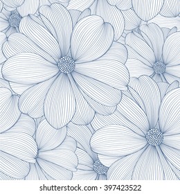 Seamless hand-drawing floral pattern with flower rose. Element for design. Vector illustration.