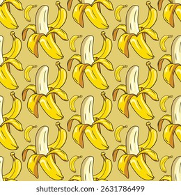 Seamless Hand-Drawn Banana Cartoon Pattern