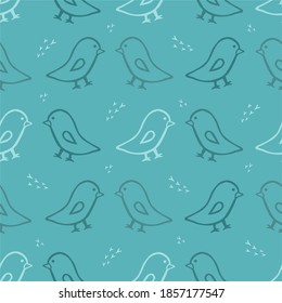 Seamless hand-drawn bird pattern. Children design.	