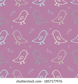Seamless hand-drawn bird pattern. Children design.	