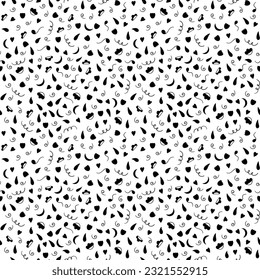 Patrón blanco y negro dibujado a mano sin inconvenientes con una variedad de elementos. Vector