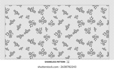 Seamless hand-drawn black and white satellite pattern with communication devices on transparent background - Powered by Shutterstock - Get 15% off with code: PIKWIZARD15