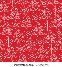 Seamless hand-drawn Christmas and New Year pattern.Vector abstract Hand drawn background for design and decoration textile, covers, package, wrapping paper. Doodles illustration