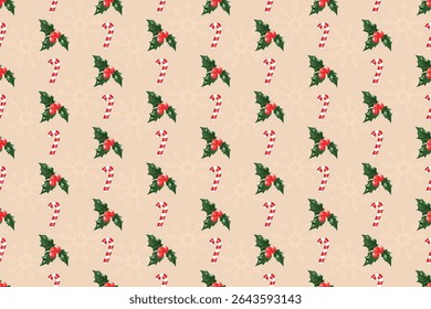 Seamless Hand-Drawn Christmas Vector Pattern. Cute and Colorful Festive Design for Fabric, Wrapping Paper, Bags, and Packaging.