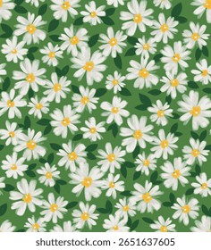 Seamless hand-drawn daisy pattern. Full-coverage floral layout. Background for fashion textiles, graphics, backgrounds and crafts.