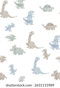 Seamless Hand-Drawn Dino Sketch Pattern in Soft Pastel Colors