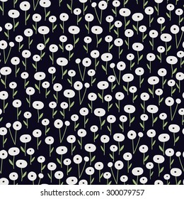 Seamless hand-drawn doodle floral pattern with simple dandelions. Vector illustration. Garden story collection.