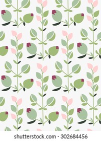 Seamless hand-drawn doodle pattern with pink rose flowers and  burgeons. Vector illustration. Garden story collection.