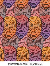 Seamless hand-drawn doodle pattern.Colorful vector wavy  background.Fingerprint style.