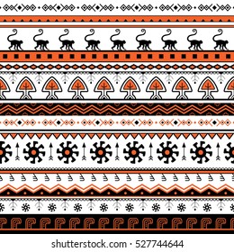 Seamless hand-drawn ethnic pattern of South America. Tribal seamless geometric striped background. It can be used for wallpaper, web page, bags and cloth.  Vector illustration.