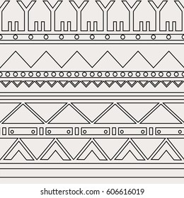 Seamless hand-drawn ethnic pattern of South America. Tribal seamless geometric striped background. It can be used for wallpaper, web page, bags and cloth. Vector illustration.