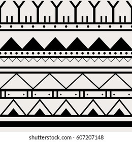 Seamless hand-drawn ethnic pattern of South America. Tribal seamless geometric striped background. It can be used for wallpaper, web page, bags and cloth. Vector illustration.