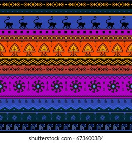 Seamless hand-drawn ethnic pattern. Tribal seamless geometric striped background. It can be used for wallpaper, web page, bags and cloth.  Vector illustration