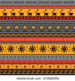 Seamless hand-drawn ethnic pattern. Tribal seamless geometric striped background. It can be used for wallpaper, web page, bags and cloth.  Vector illustration
