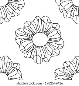 Seamless hand-drawn floral pattern. Flowers in line style . Vector black and white