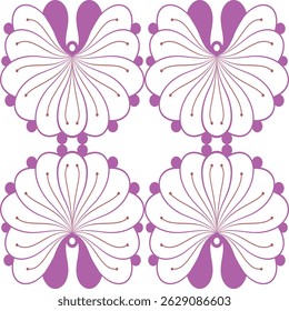 Seamless Hand-drawn Floral Vector Pattern – Decorative Symmetrical Ornament Isolated on White Background.