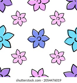 Seamless hand-drawn flower pattern on white