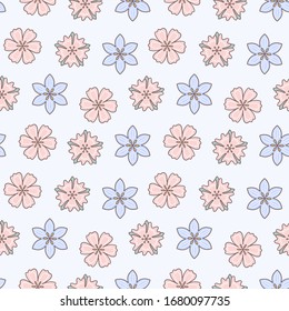 Seamless hand-drawn flower pattern. Surface pattern.