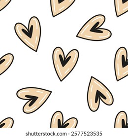 Seamless hand-drawn heart pattern doodle and flat illustration in neutral tones

